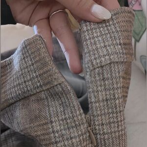 Lulus- Plaid Attitude Taupe Plaid Slim Fit High Waisted Pants